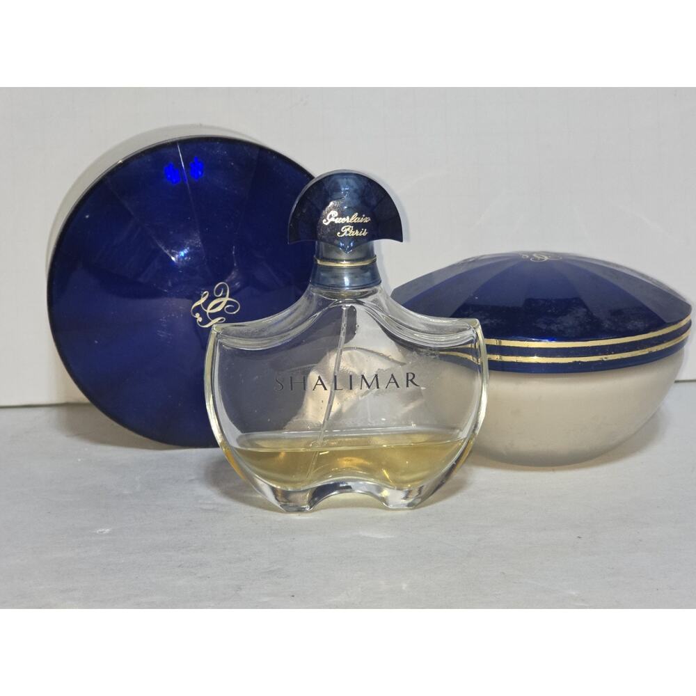 Set of 3 Vtg Collectible ONLY Guerlain Bottles Shalimar Perfume, Powder, Lotion